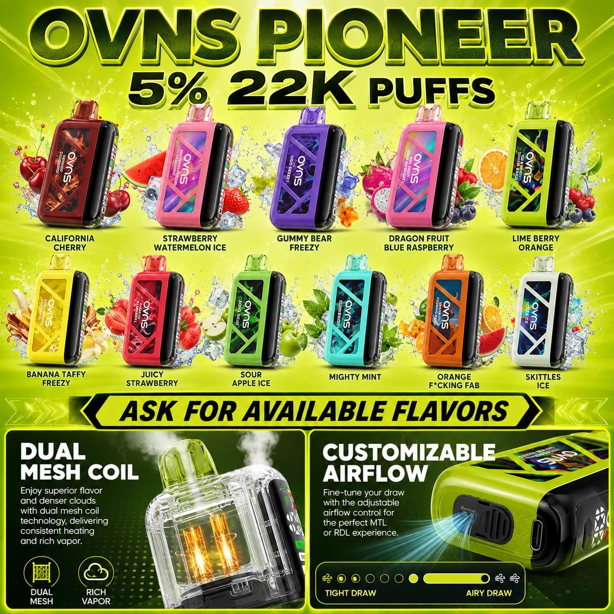 OVNS PIONEER – 5% | 22K PUFFS product preview